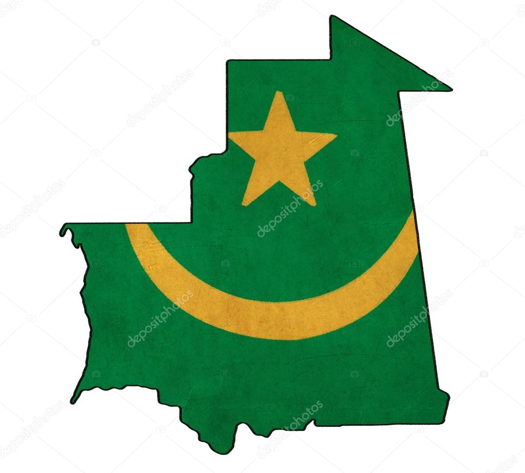 Mauritania map on Mauritania  flag drawing ,grunge and retro fla
