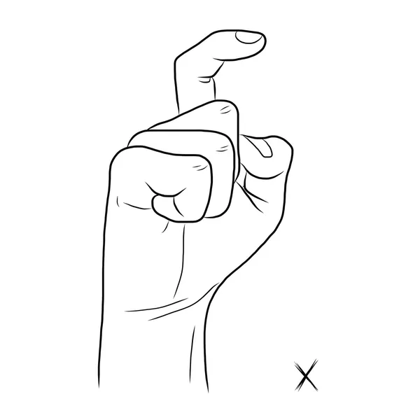 Lingua dei segni e alfabeto, La lettera X — Vettoriale Stock