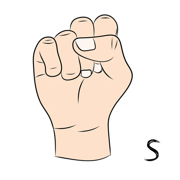 Lingua dei segni e l'alfabeto, La lettera S — Vettoriale Stock