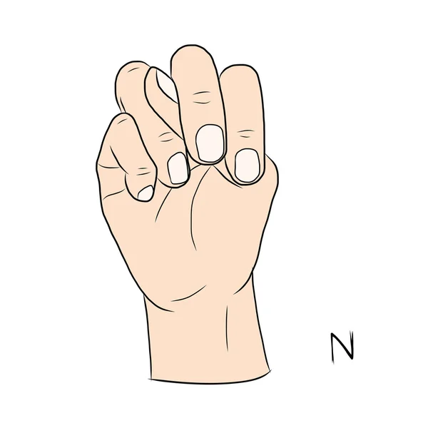 Lingua dei segni e alfabeto, La Lettera N — Vettoriale Stock