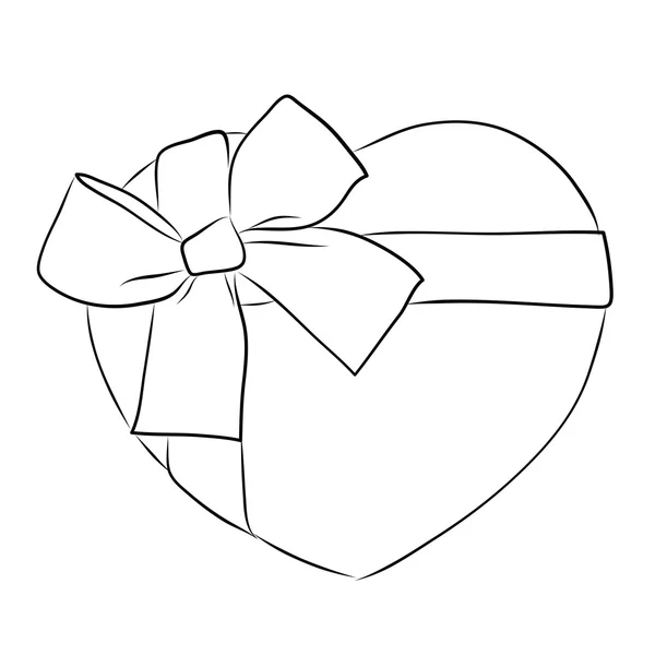 Drawing heart with big ribbon bow and tag — Stock Vector