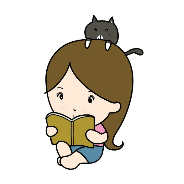 Ένα μικρό κορίτσι ανάγνωση βιβλίο κινούμενα σχέδια — Διανυσματικό Αρχείο