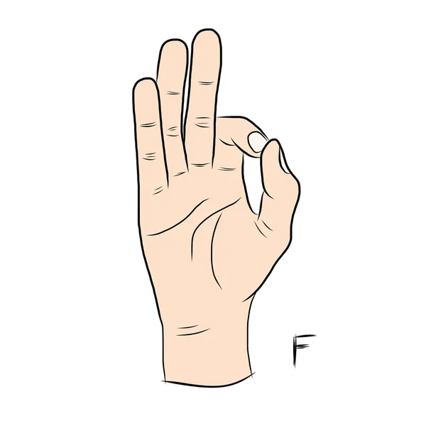 Мова жестів і алфавіт, Літера F — стоковий вектор