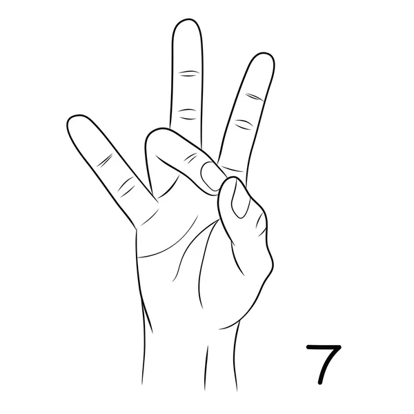 Teckenspråk, nummer 7 — Stock vektor