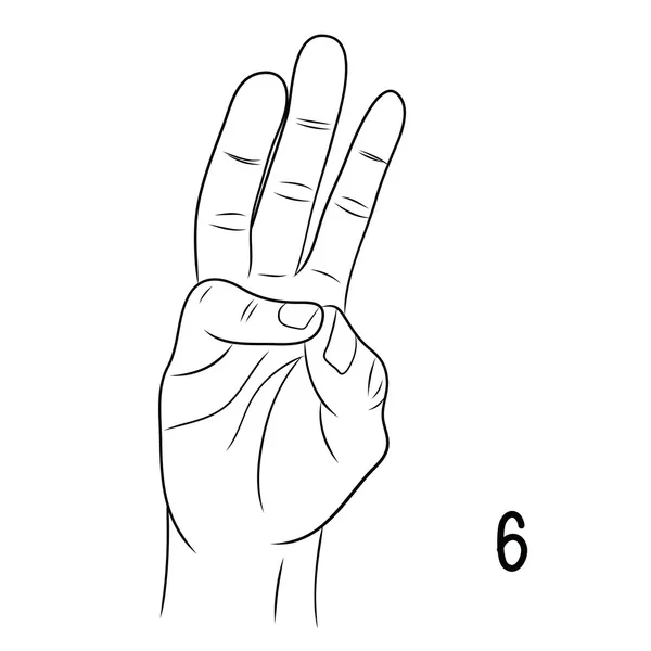 Lingua dei segni, Numero 6 — Vettoriale Stock