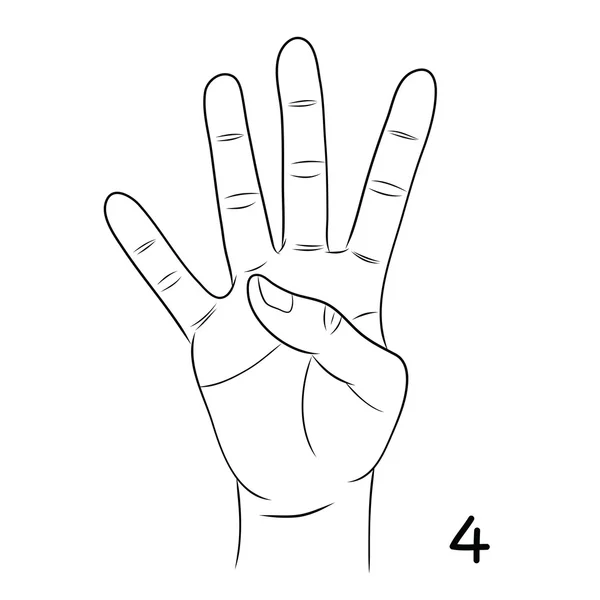 Lenguaje de señas, número 4 — Vector de stock