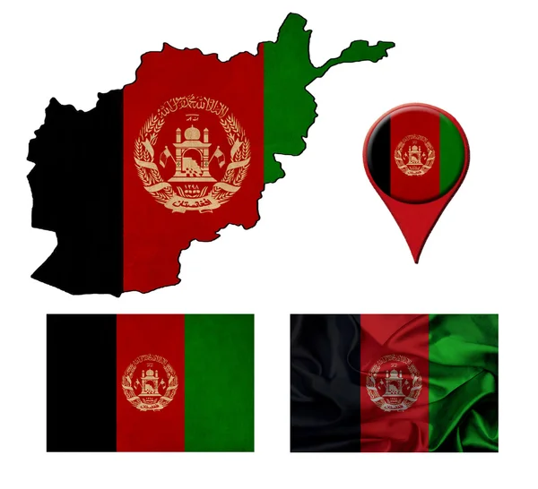 阿富汗国旗、 地图和地图指针 — 图库照片