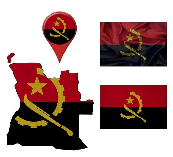 Bandeira de Angola, mapa e mapa de ponteiros — Fotografia de Stock