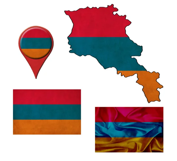 Grunge armenia bandera, mapa y mapa punteros — Foto de Stock