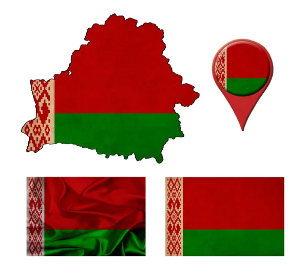 Grunge Beyaz Rusya bayrağı, harita ve harita işaretçiler — Stok fotoğraf