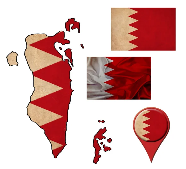 Grunge Bahrain Flagge, Karte und Kartenzeiger — Stockfoto