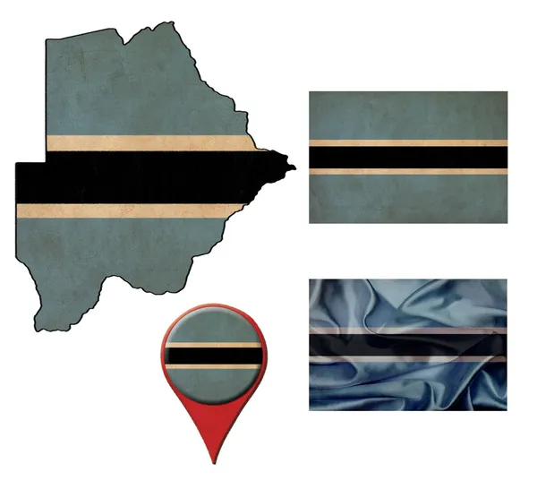 Grunge Bandeira do Botsuana, mapa e ponteiros do mapa — Fotografia de Stock