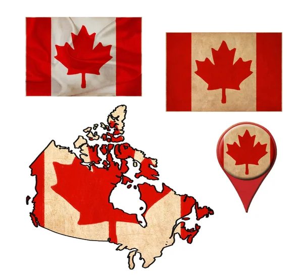 Grunge Bandeira do Canadá, mapa e mapa de ponteiros — Fotografia de Stock