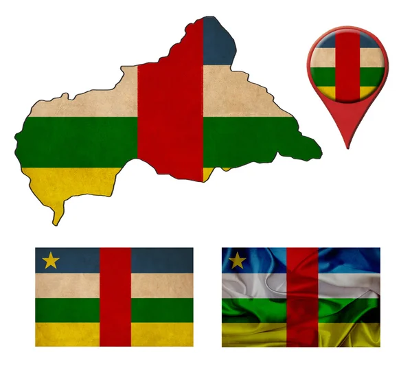 Grunge Repubblica Centrafricana bandiera, mappa e mappa puntatori — Foto Stock