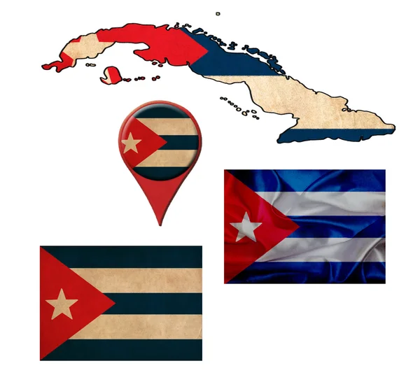 Grunge Kuba Flagge, Karte und Kartenzeiger — Stockfoto