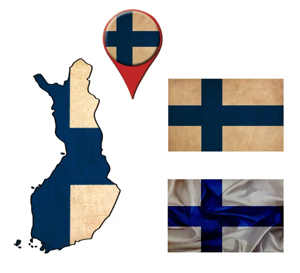 Finland flag, map and map pointers — Stock Photo, Image