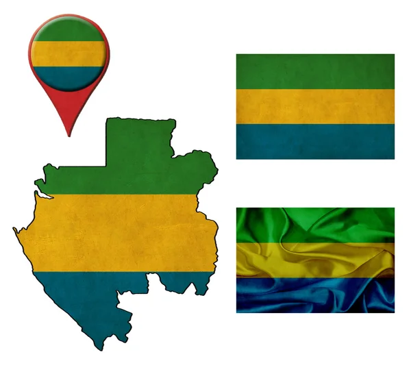 Gabon bayrak, harita ve harita işaretçiler — Stok fotoğraf