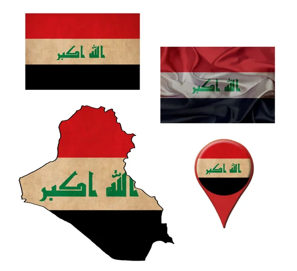 Irak bayrağı, harita ve harita işaretçiler — Stok fotoğraf