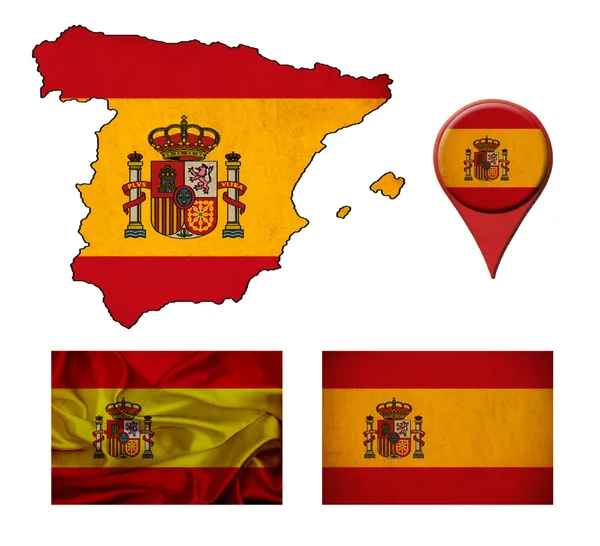 Punteros de bandera, mapa y mapa de España — Foto de Stock