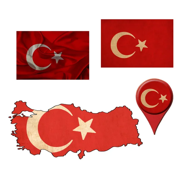 Turkey flag, map and map pointers — Stock Photo, Image