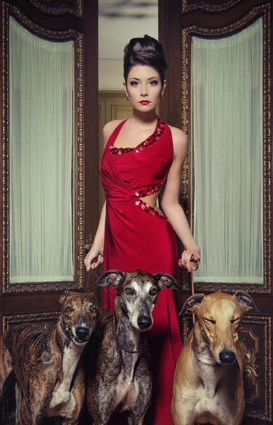 Красива жінка в червоній сукні Стокове Фото