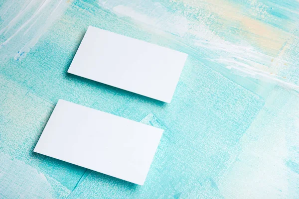 Business Cards Blank Mockup Color Background Flat Lay Copy Space — Stock Photo, Image