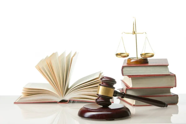 Juridisch Recht Justitie Concept Open Wet Boek Met Een Houten — Stockfoto