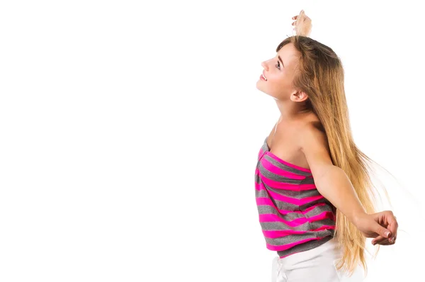 Conceito de liberdade Menina jovem voando-away isolado sobre branco — Fotografia de Stock