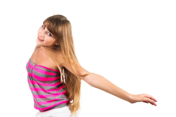 Concept de liberté Adolescente s'envolant isolé sur blanc — Photo