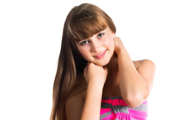 Potret indah gadis remaja terisolasi pada putih — Stok Foto