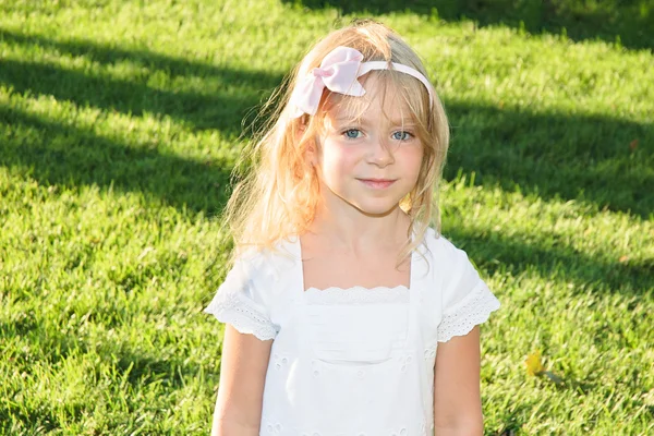 Красива 6-річна дівчина на літньому лузі — стокове фото