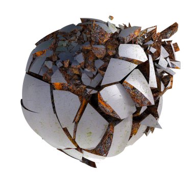 3 boyutlu kırık top. Kırık şekil ve taş veya çimento topu..