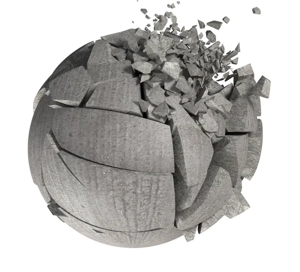 壊れたボールを3Dレンダリングします 壊れた形状と石やセメントボール — ストック写真