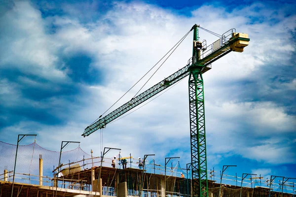 Sunset Landscape Construction Cranes Buildings Construct Building Crane — Stock Photo, Image