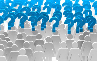 Soru ikon3d çizimi. Soru işareti beyaz arkaplanda izole edildi. Şüpheler ve sorular kavramı.