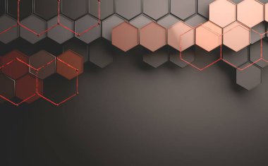 Teknoloji ve bilimle ilgili soyut altıgen ve veri arkaplan 3D illüstrasyon