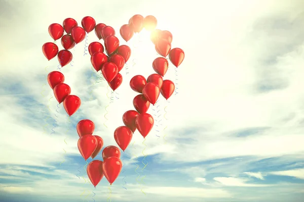 Concept Amour Beaucoup Ballons Rouges Faisant Une Forme Coeur Dans — Photo