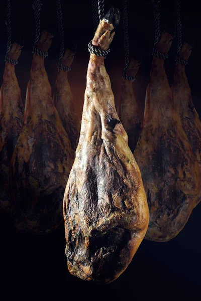 Jamón Seco Español Jamón Serrano Bellota Prosciutto Crudo Italiano Jamón — Foto de Stock