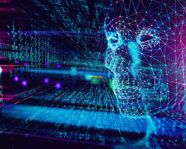 Algoritme Programmering Kunstmatige Intelligentie Concept Biometrie Gezichtsherkenning Abstract Achtergrond Van — Stockfoto