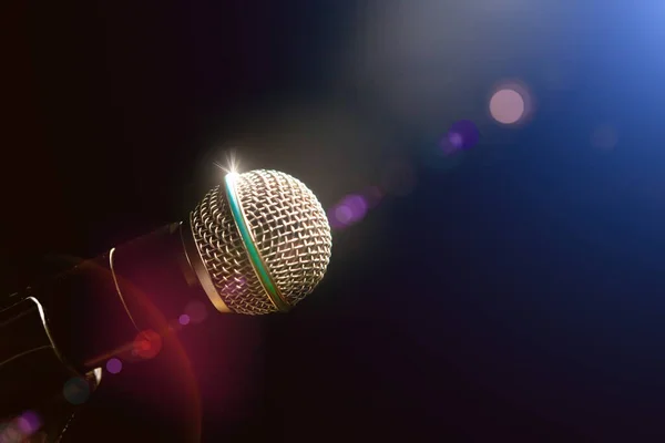 Microphone Stage Lights Concert Music Concept Live Music Background — Stock Photo, Image