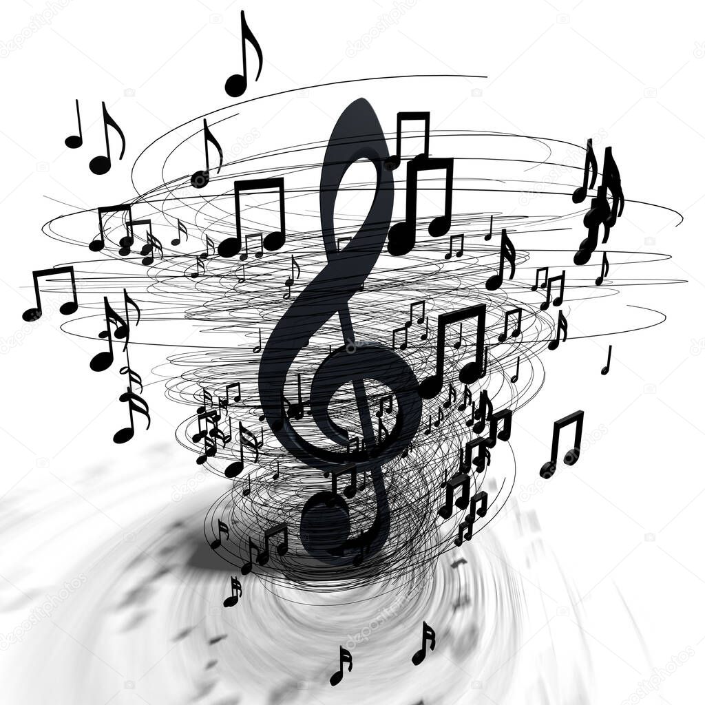 Music background design.Musical writing. 3d illustration of musical notes and musical signs of abstract music sheet.Songs and melody concept.