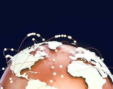 Küresel telekomünikasyon ve bulut hesaplama ve dünya haritası. Küresel teknoloji ve ağ bilgileri 3d illüstrasyon.