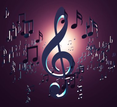 Müzik konsepti soyut arka plan. Müzik anahtarı. Müzik ve bulut paylaşımı 3D illüstrasyon.