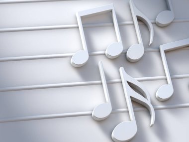 3 boyutlu müzik notaları ve soyut müzik notaları çizimi. Şarkılar ve melodi konsepti. Müzik arkaplan tasarımı. Müzik yazımı.