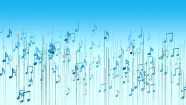 3 boyutlu müzik notaları ve soyut müzik notaları çizimi. Şarkılar ve melodi konsepti. Müzik arkaplan tasarımı. Müzik yazımı.