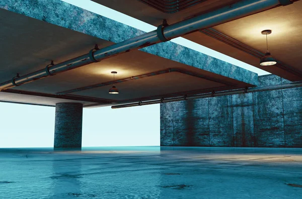 Industrial Interieur Hintergrund Und Zementwänden Abbildung Blank Beton Breiten Raum — Stockfoto