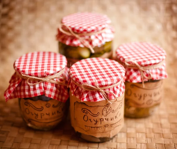 Pickled cucumbers in tin — Stock Photo, Image