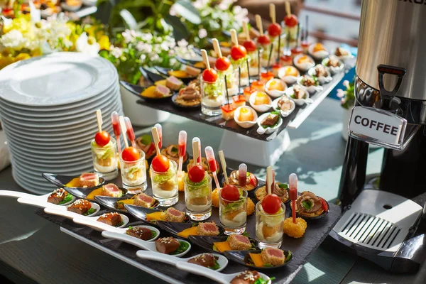 Festive Delicious Buffet Snacks Catering Wide Variety Food — Stockfoto