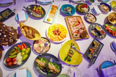 Christmas festive feast with a beautiful craft tree in the center