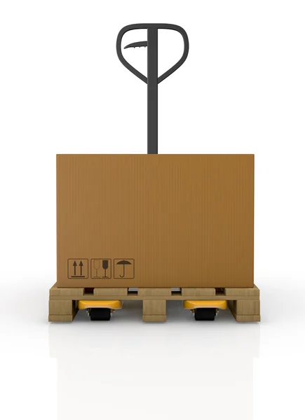 Pallet truck and carton — Stock Photo, Image